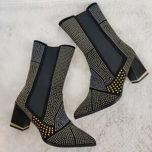 NEW Ninety Union Sped Studded Chunky Heel Cowboy Ankle Boot Black